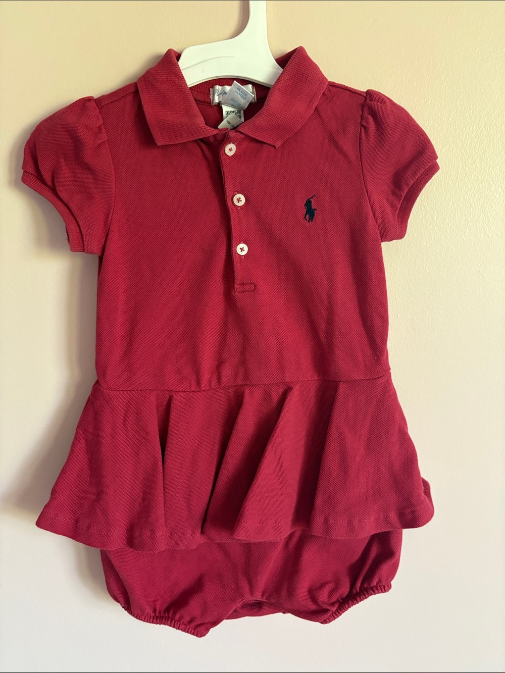Baby Girl's Peplum Polo Shortalls In Chili Pepper